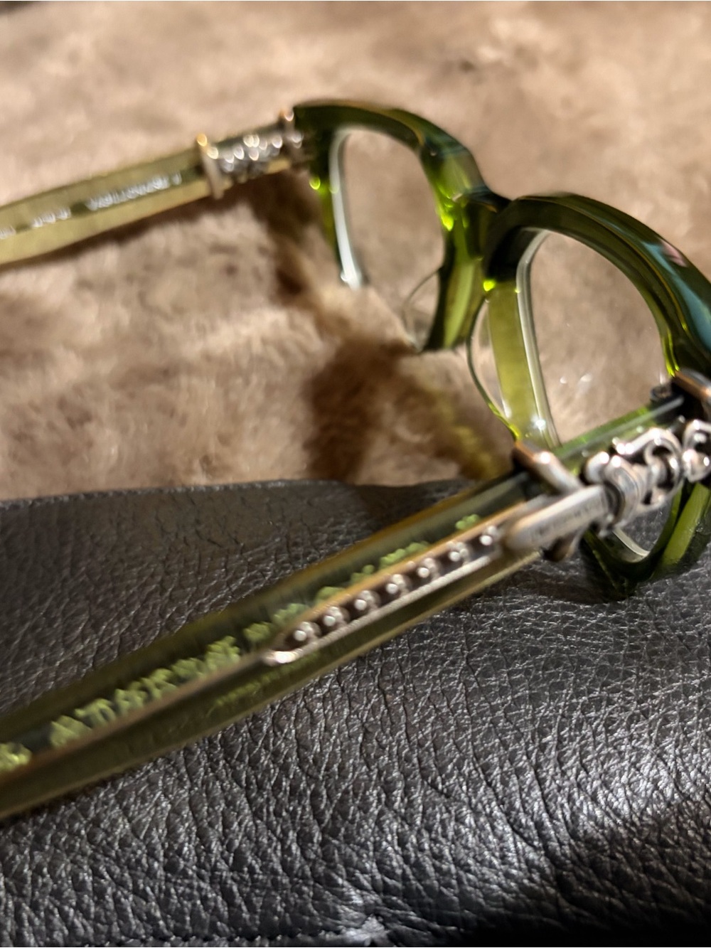 Chrome Hearts Translucent Green Round Frames with Silver Cross Detail…Authentic!
